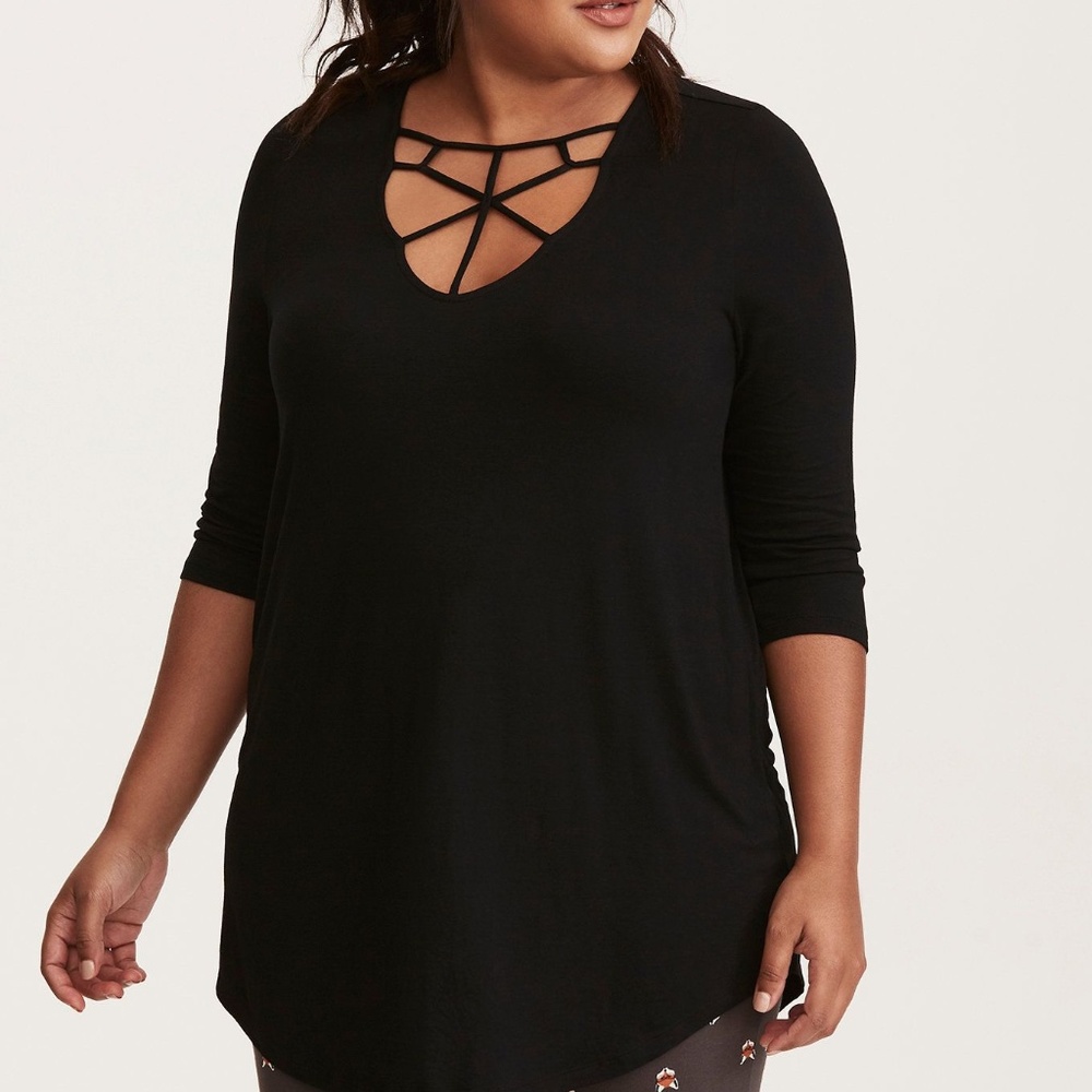 Torrid Super Soft Cage Neck Tee Black 1X